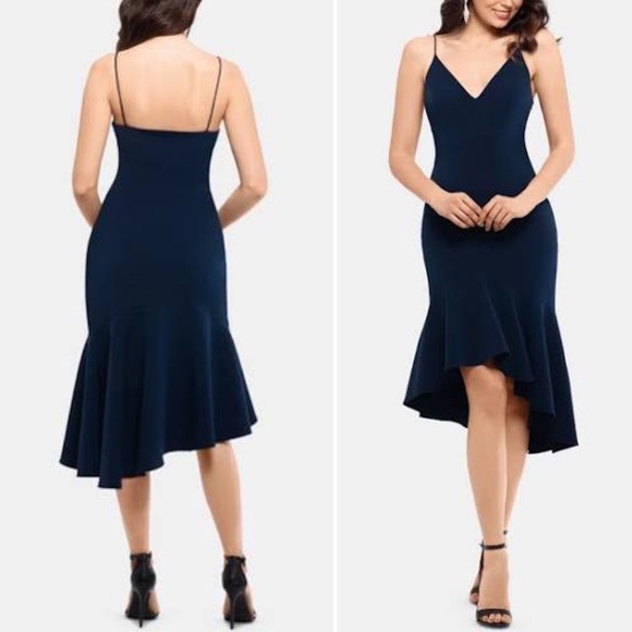 xscape sleeveless ruffled cocktail dress